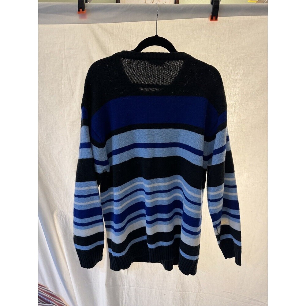 South Pole Sweater Men's Size XL Black/Blue Striped‎ Knit Vintage